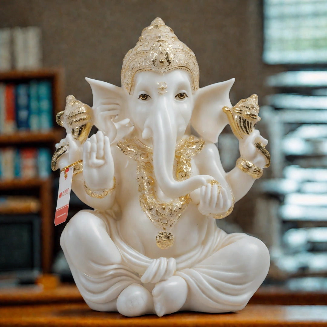 Ashnam Chaturbhuj Ganesha - Big, White - White, 40 Cm