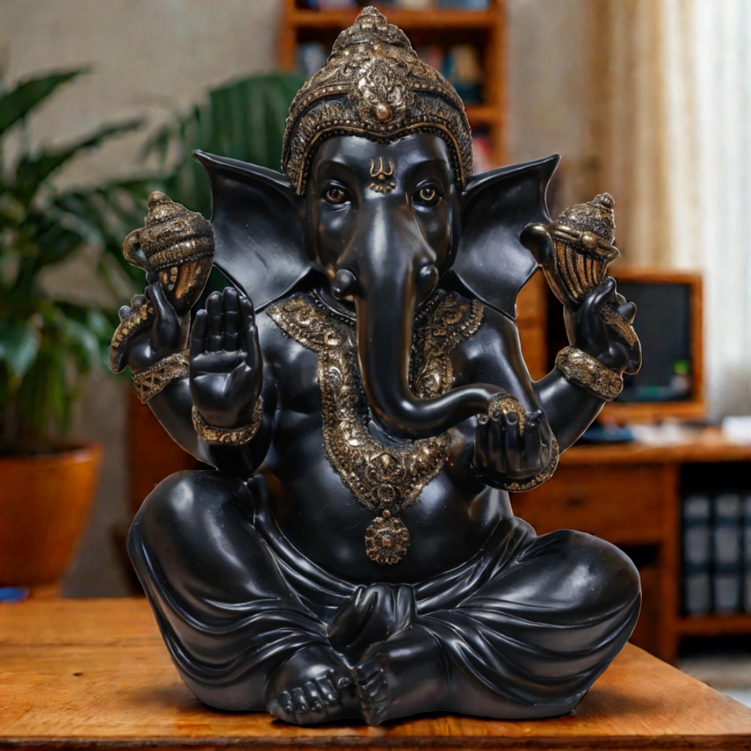 Ashnam Chaturbhuj Ganesha – Small, Black & Gold