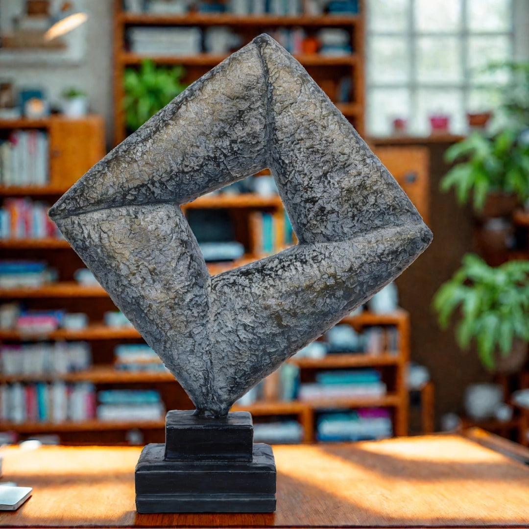 Ashnam Tilted Squarical Modern Art with Square Shaped Gap - Rust Iron, 34 Cm