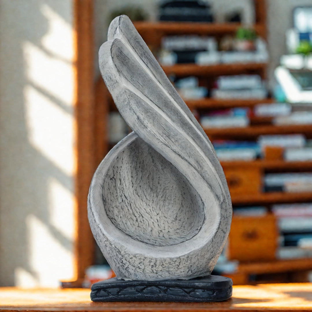 Ashnam Modern Sculpture with Twirled Concave Design - Silver Pearl, 27 Cm