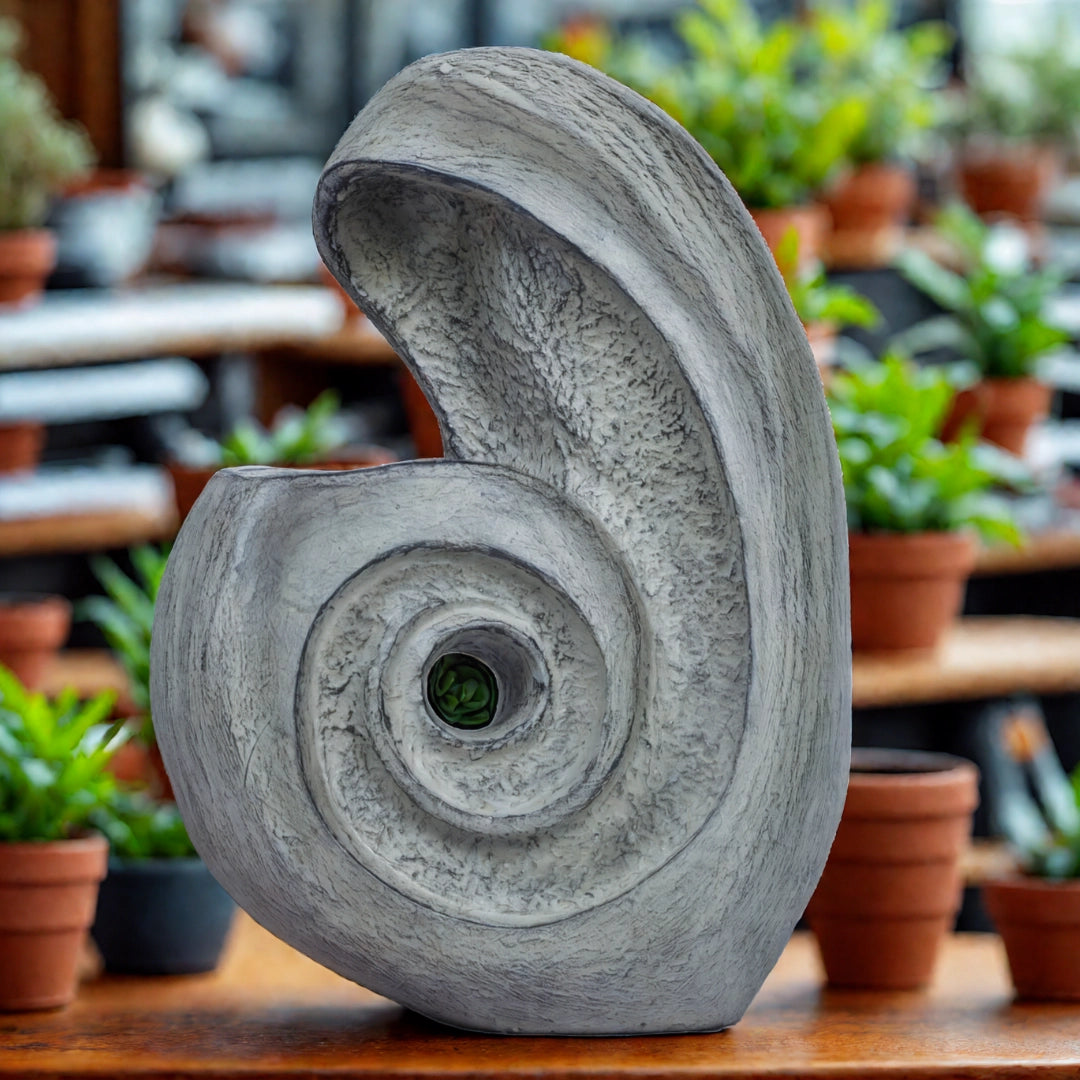 Ashnam Abstract  Modern Swirling Sculpture with Central Void - Silver Pearl, 25 Cm