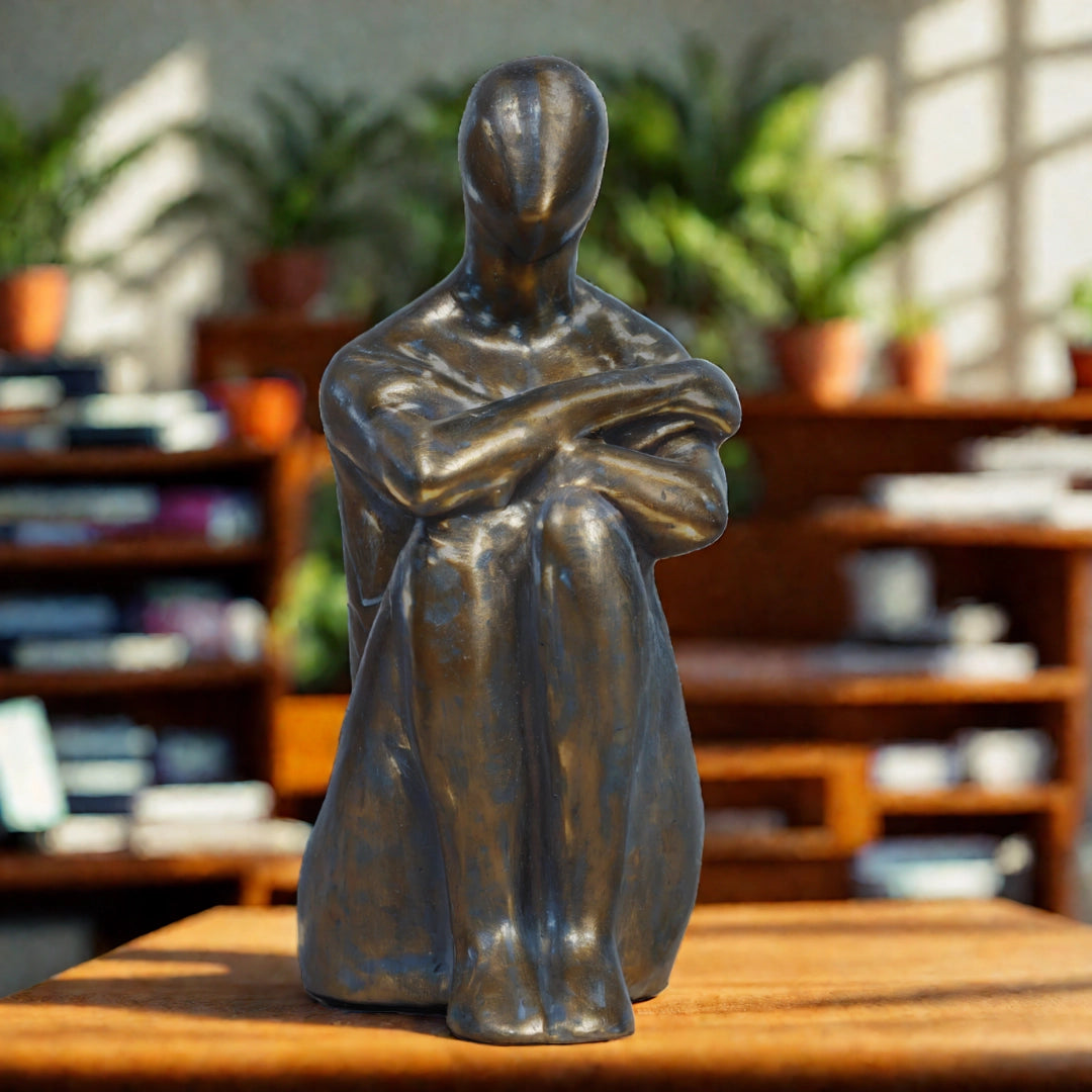 Ashnam Reflective Seated Pose Abstract Human Showpiece - Antique Gold, 21 Cm