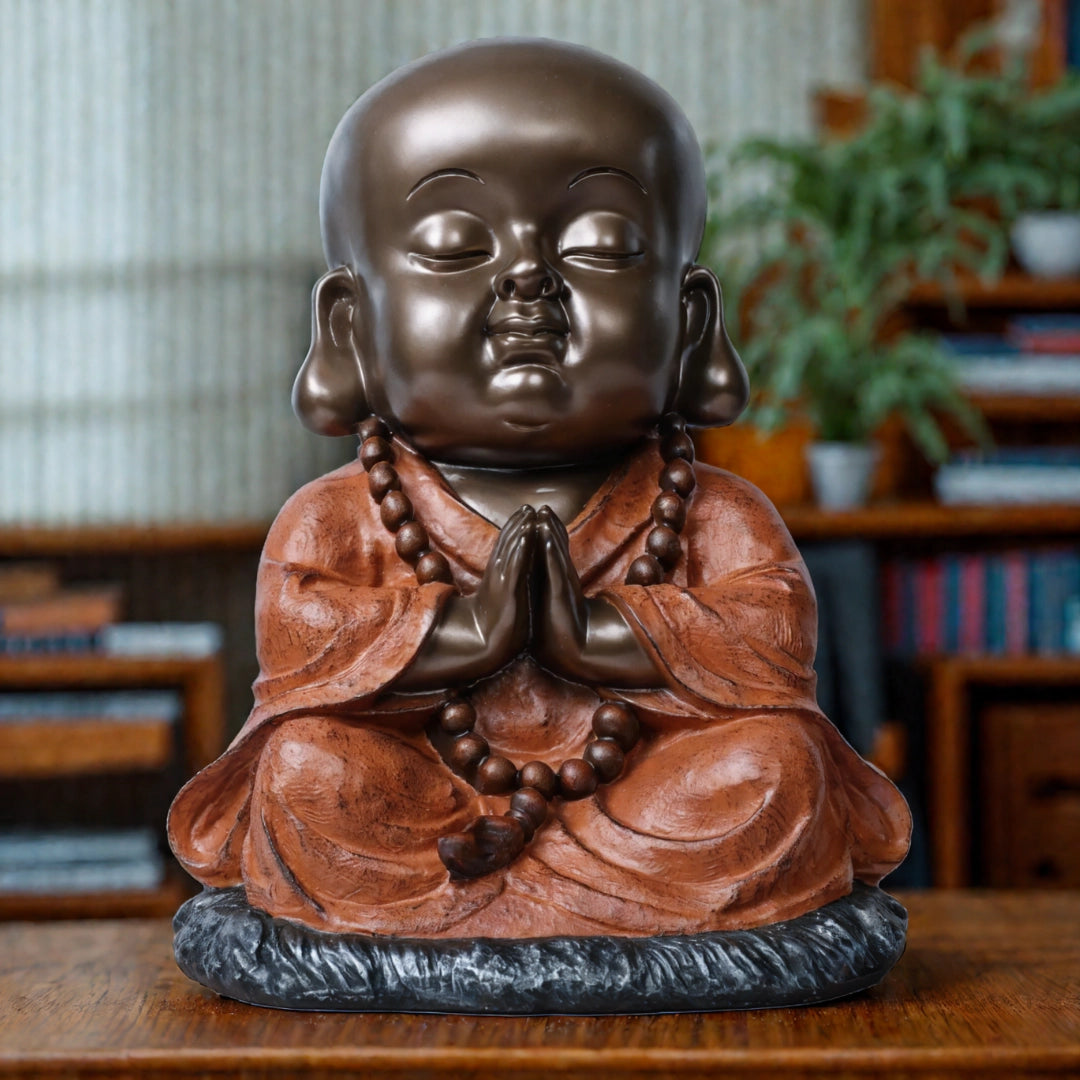 Ashnam Baby Monk Statue Engaged in Prayer, 30 Cm
