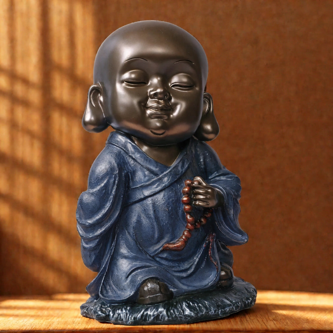 Ashnam Little Guardian of Tranquility: Baby Monk Statue Adorning Pearls, 32 Cm
