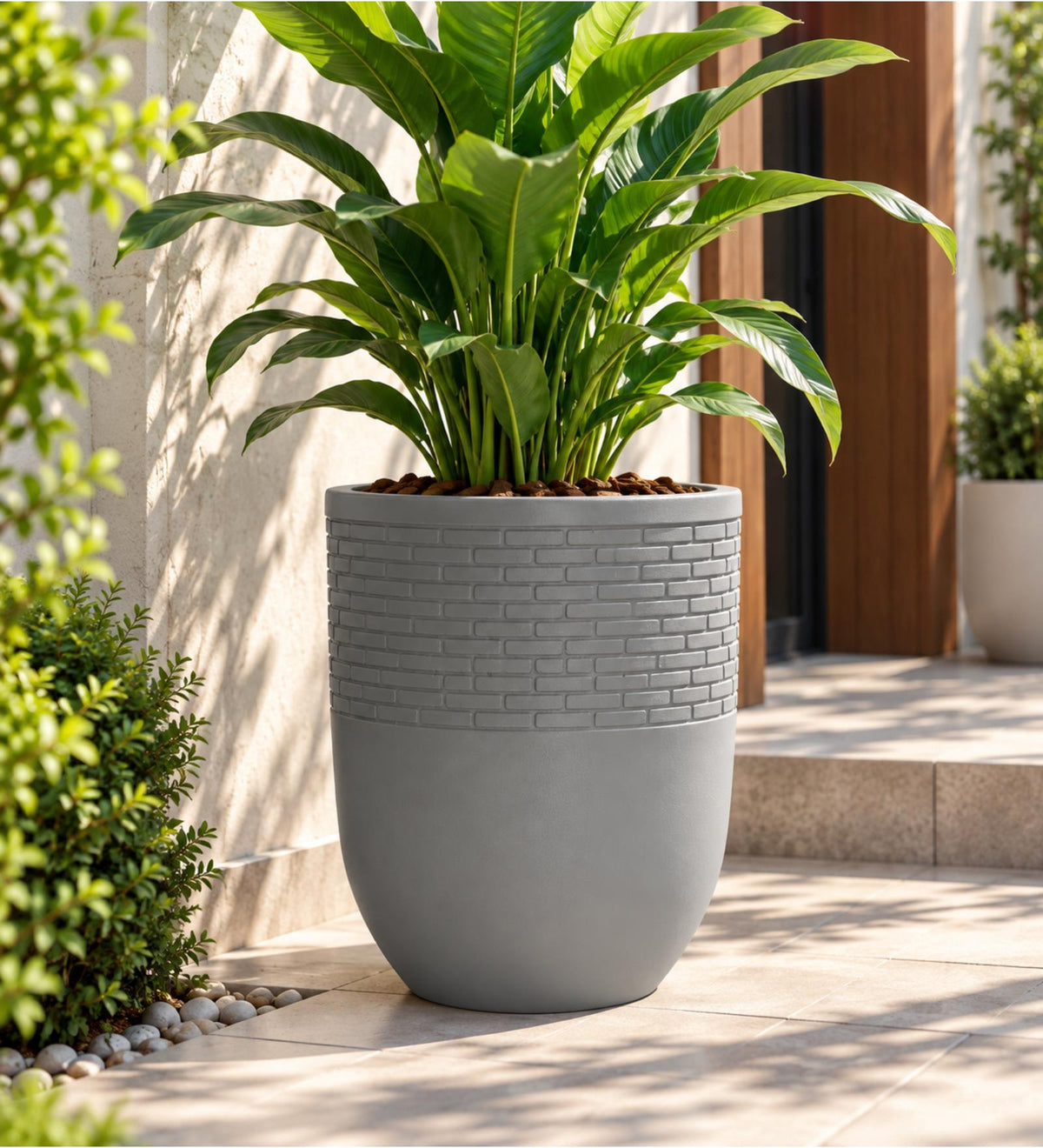 Urban Brick Outdoor Planter – Stone Grey - Lifestyle