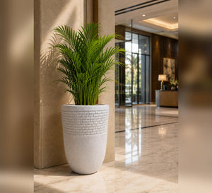 Tall Ribbed Planter – Ivory White - Lifestyle