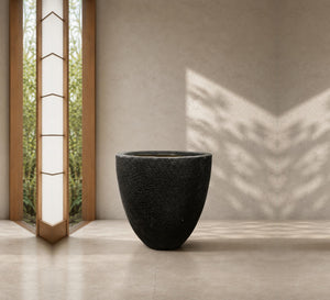 Modern Textured Round Planter – Black - Close-up