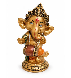 Ganesha playing dhol - White background