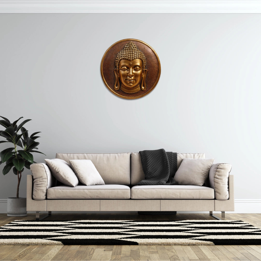 Meditative Buddha Head, 38cm, Golden