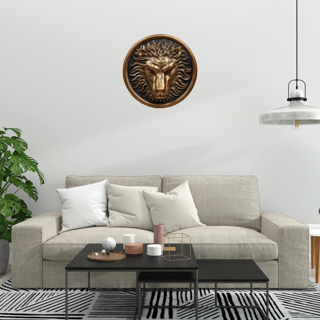 Lion Head Wall Art Showpieces, 26.7cm, Black & Gold