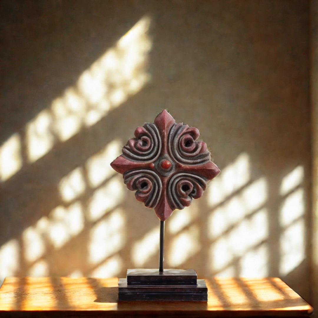Ashnam Floral Traditional Accent on Stand – Rust Terracotta, 41CM