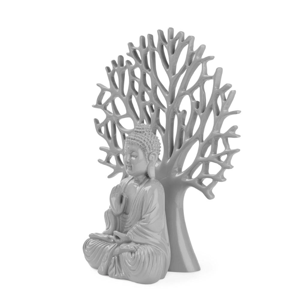 Ashnam Debating Buddha with Tree Decorative Showpiece – 31.3 Cm, Grey