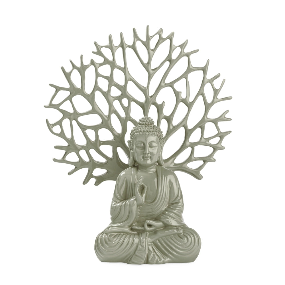 Ashnam Debating Buddha with Tree Decorative Showpiece – 31.3 Cm, Olive
