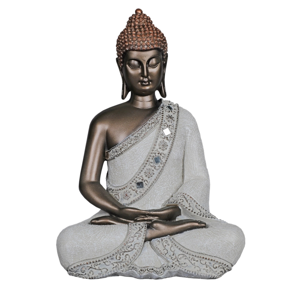 Meditative Buddha Decorative Showpiece – Bronze & Grey