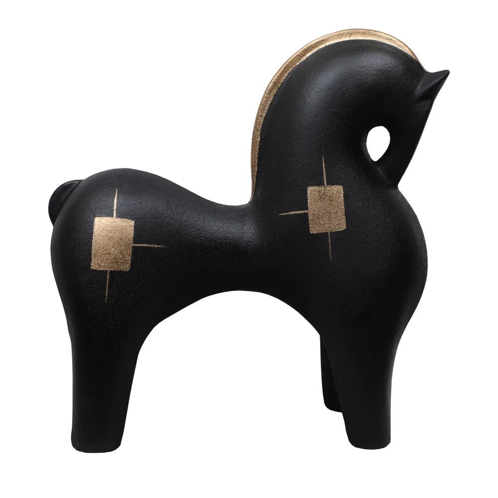 Polyresin Horse Sculpture Showpiece, 27.3cm, Black & Gold