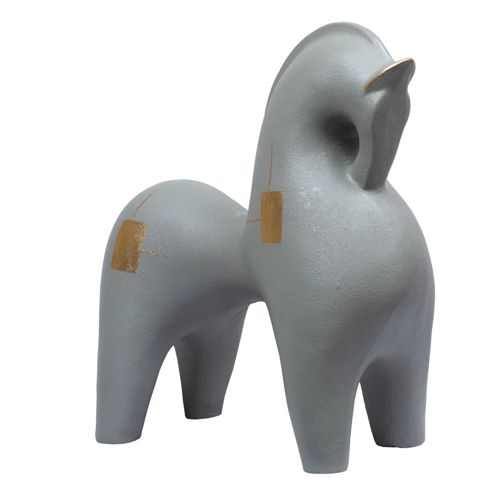 Polyresin Horse Sculpture Showpiece, 27.3cm, Grey & Gold