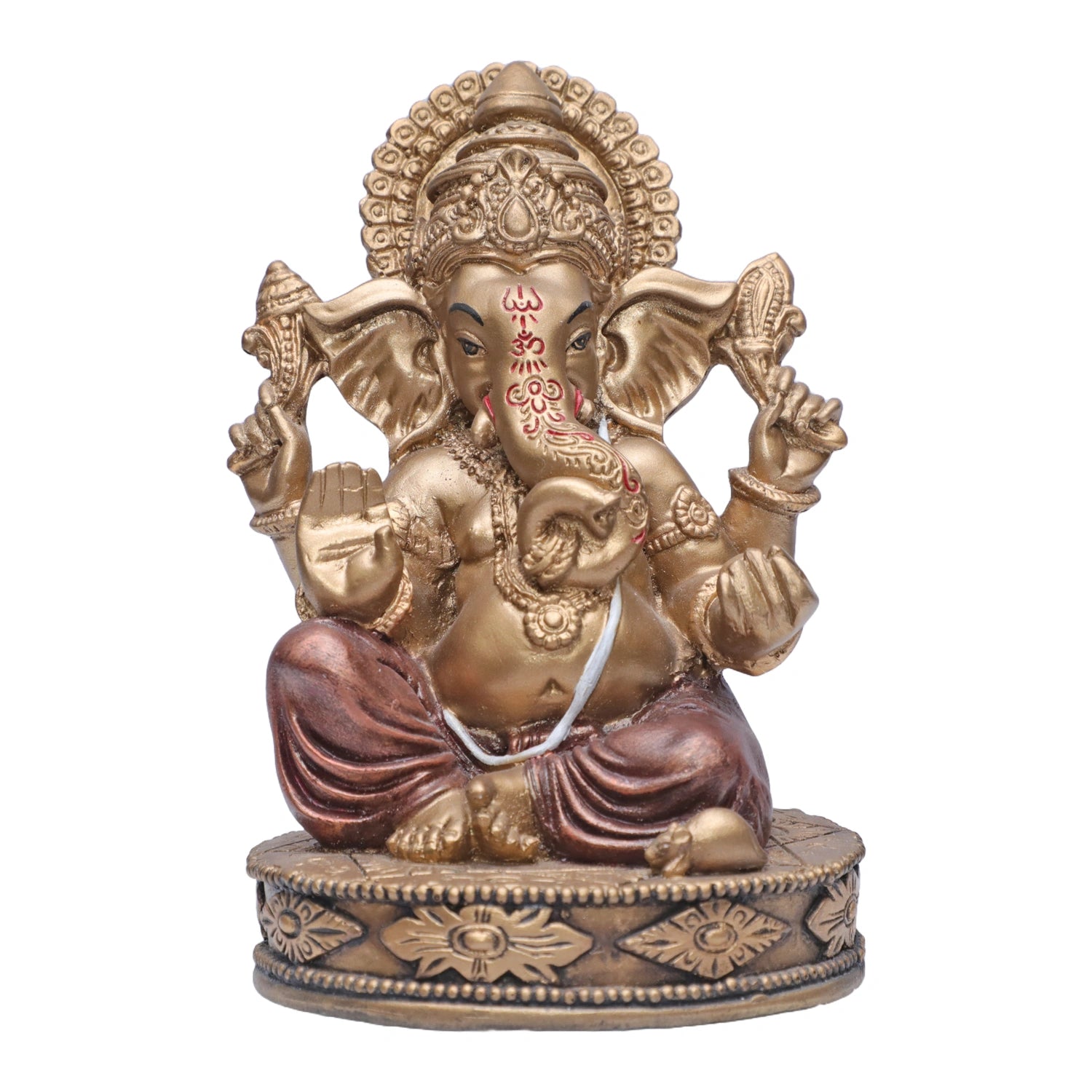 Ashnam Round Base Ganesha - Gold & Red, 18.8cm