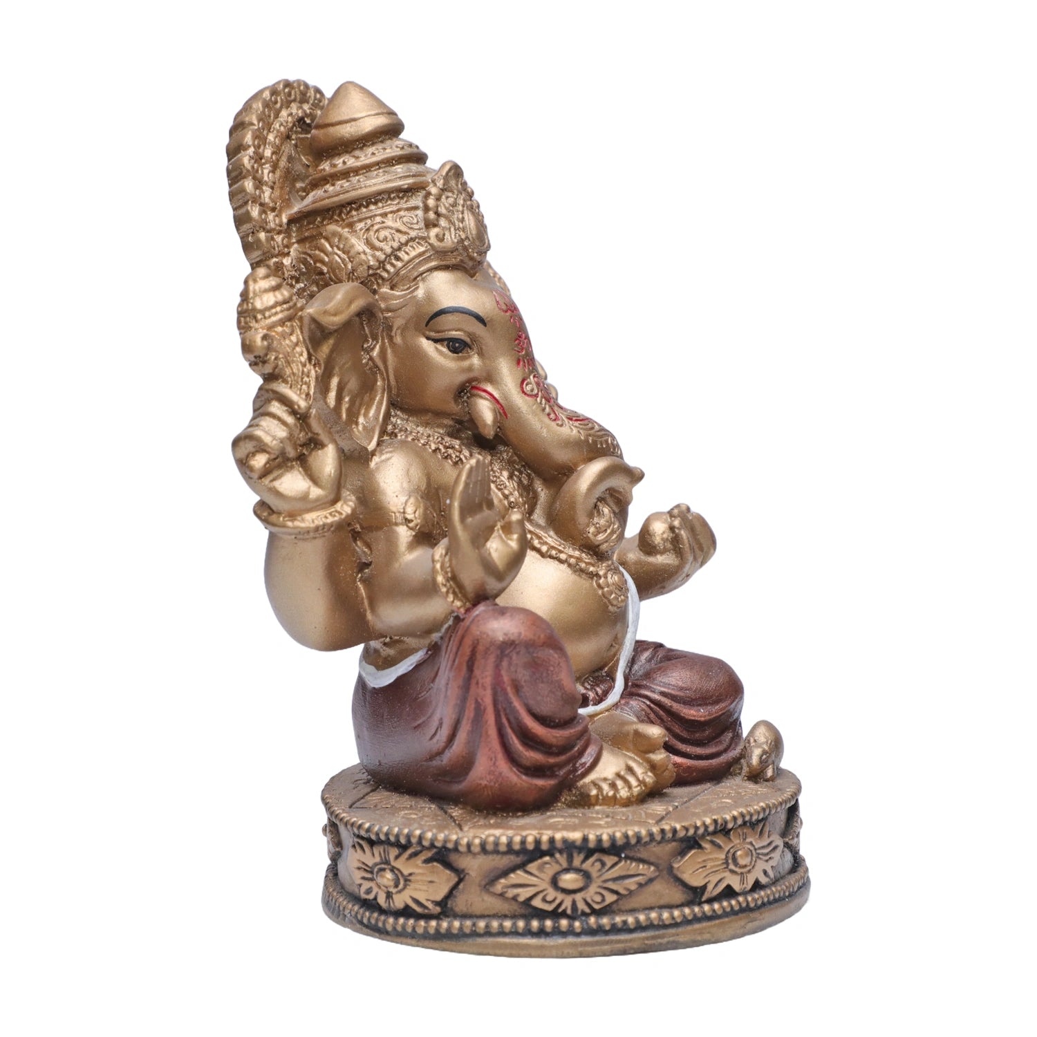 Ashnam Round Base Ganesha - Gold & Red, 18.8cm