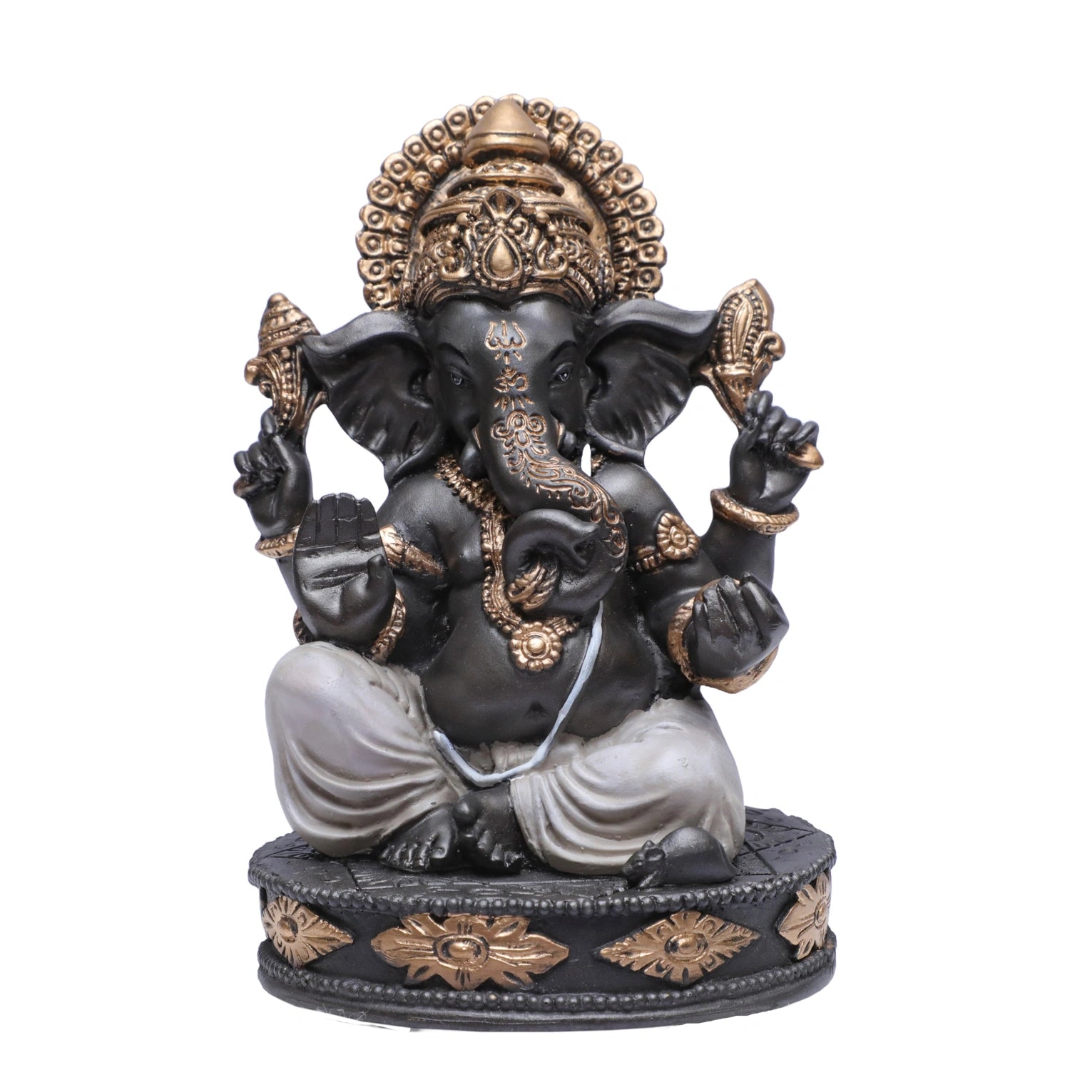 Ashnam Round Base Ganesha - Metallic Grey, 18.8cm
