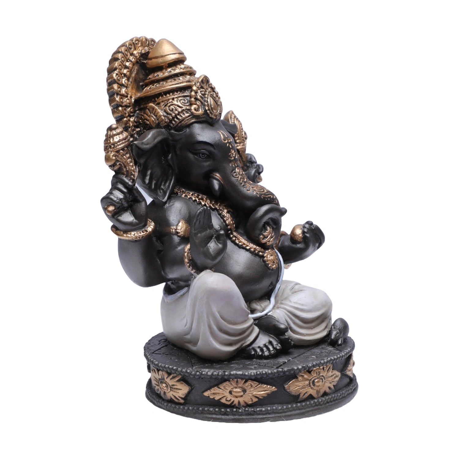 Ashnam Round Base Ganesha - Metallic Grey, 18.8cm