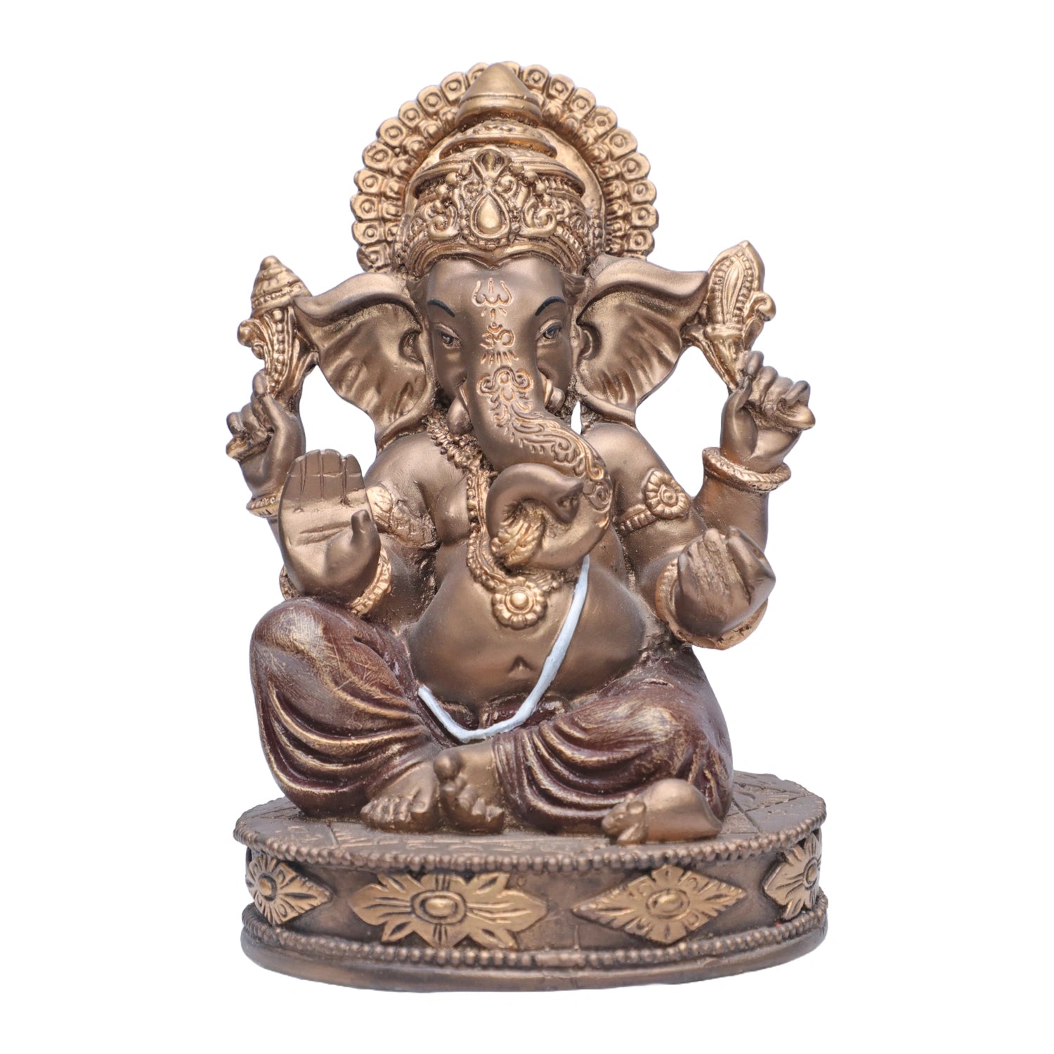 Ashnam Round Base Ganesha - Bronze & Red, 18.8cm