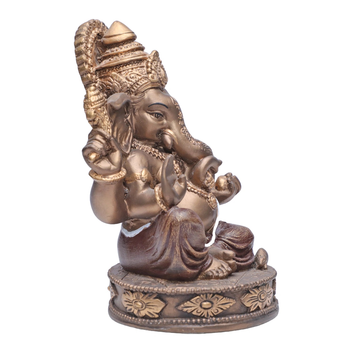 Ashnam Round Base Ganesha - Bronze & Red, 18.8cm