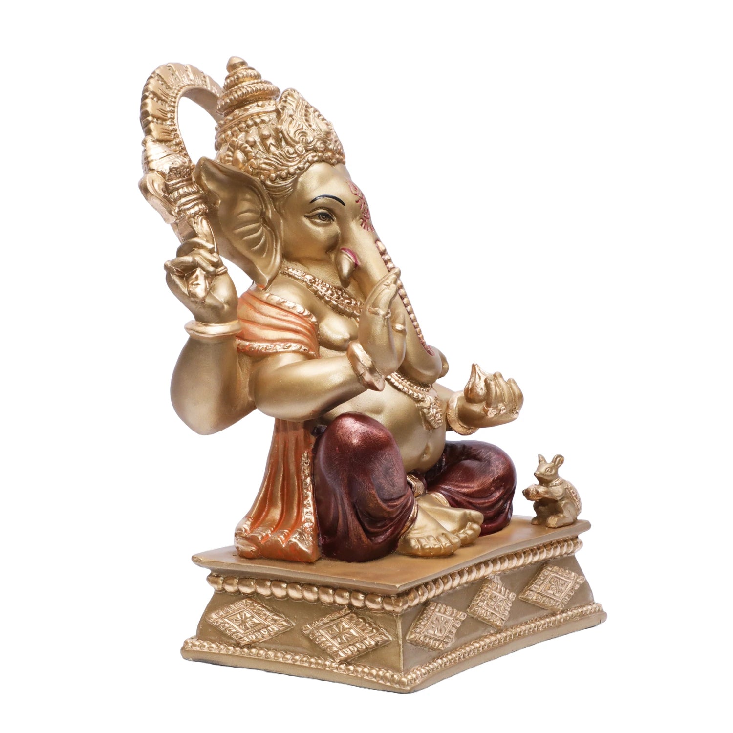 Ashnam Square Base Ganesha - Gold & Red, 25.4cm
