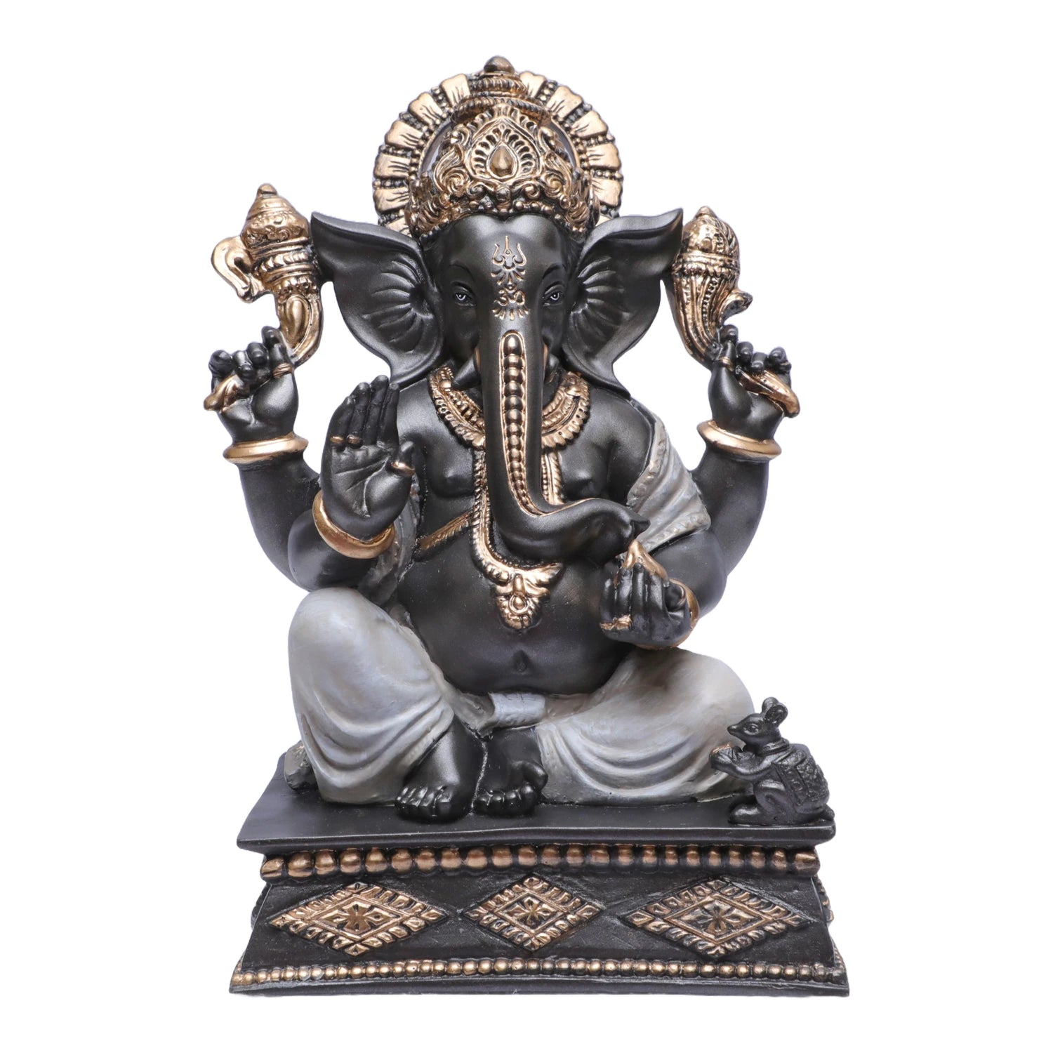 Ashnam Square Base Ganesha - Metallic Grey, 25.4cm