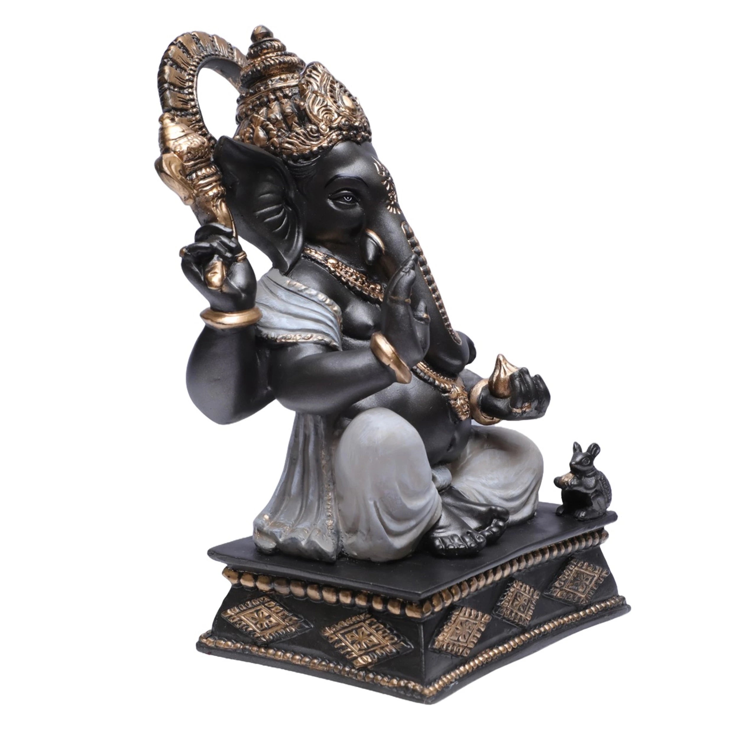 Ashnam Square Base Ganesha - Metallic Grey, 25.4cm