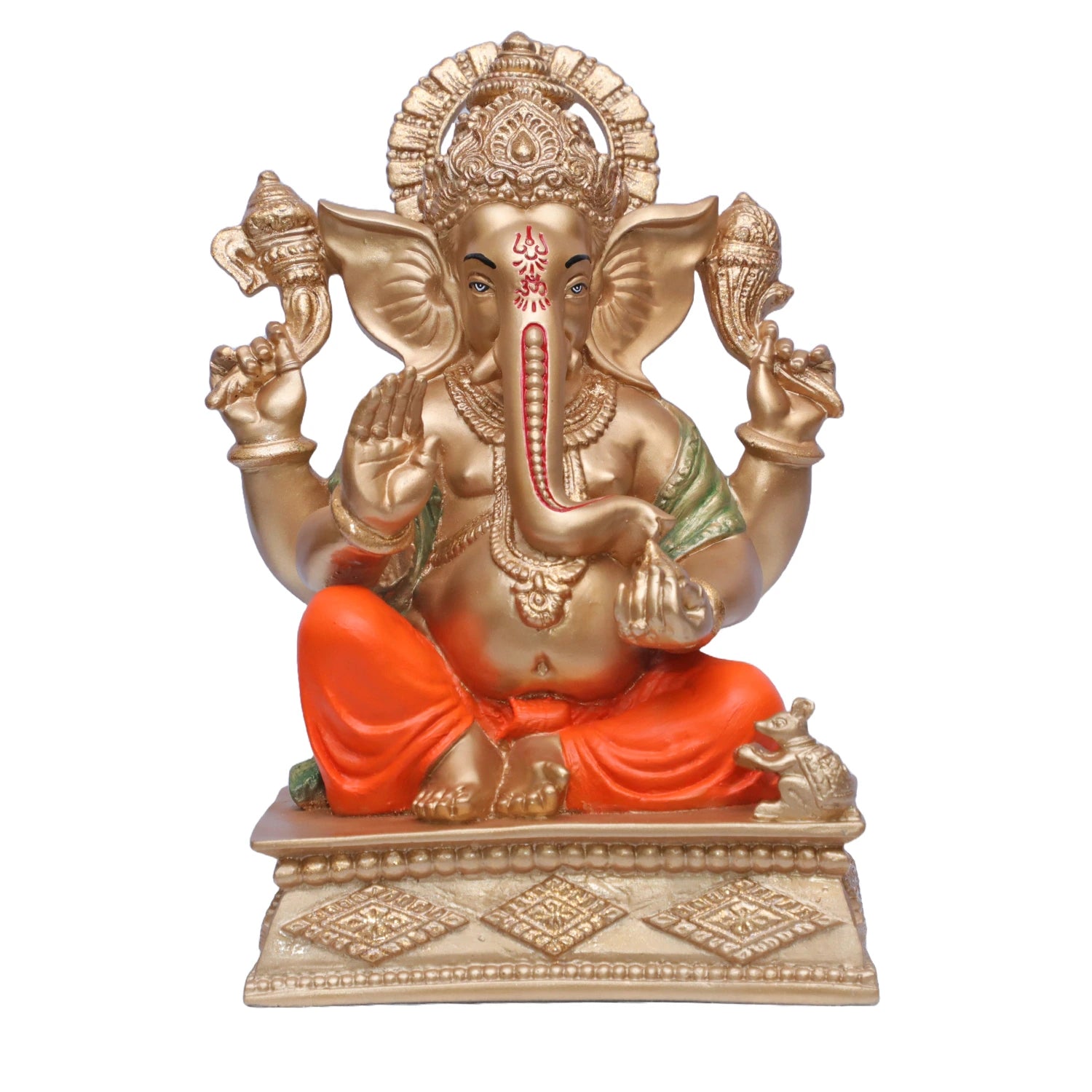 Ashnam Square Base Ganesha - Orange, 25.4cm