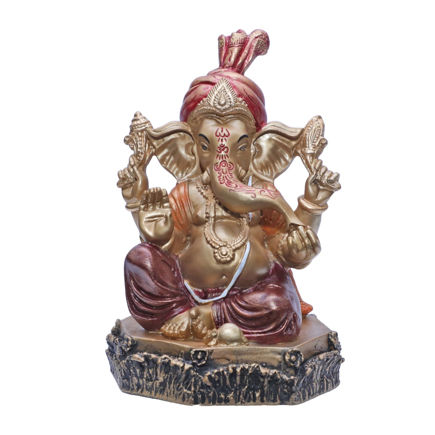 Ashnam Pheta Ganesha Showpiece - Gold & Red, 19.6cm