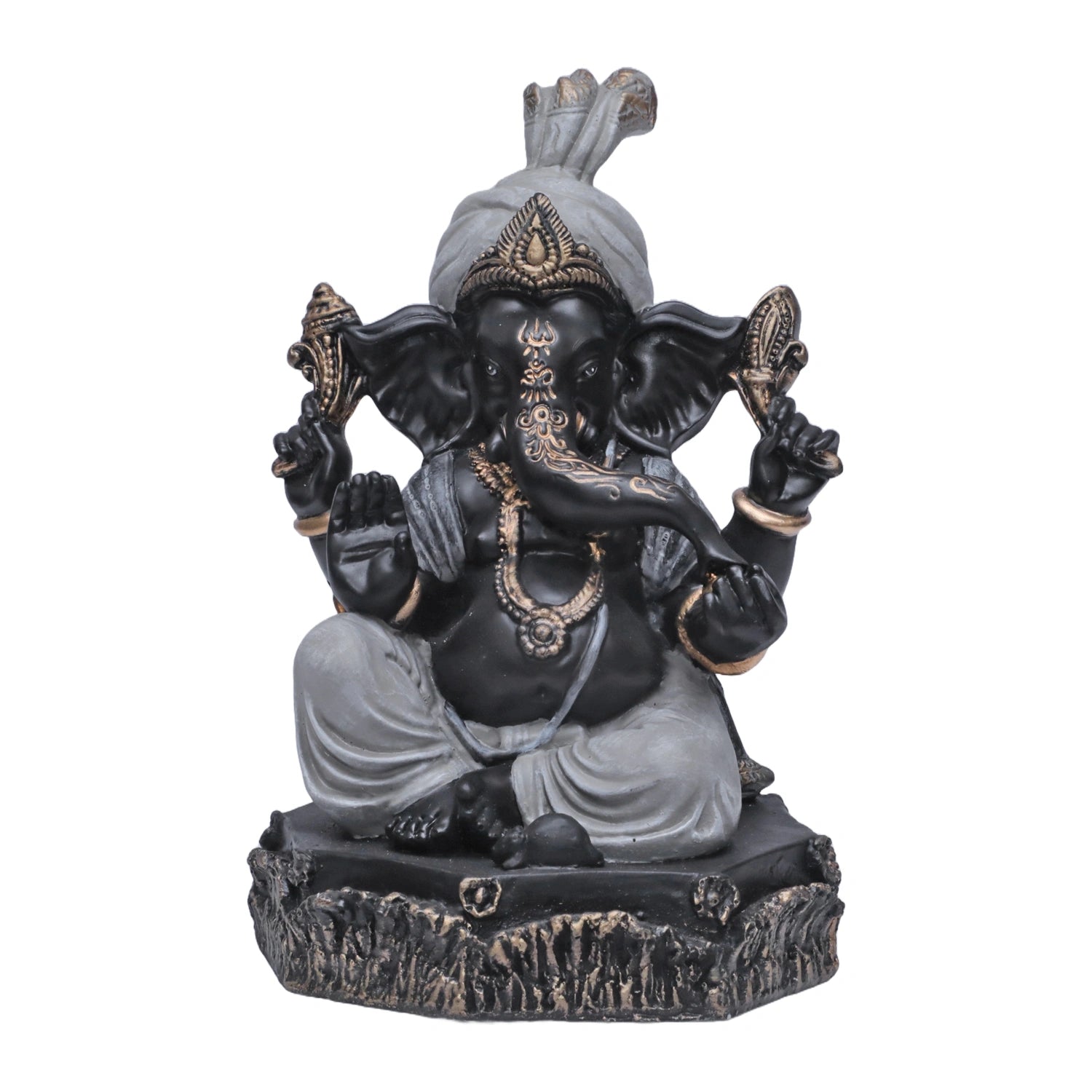 Ashnam Pheta Ganesha Showpiece - Metallic Grey, 19.6cm