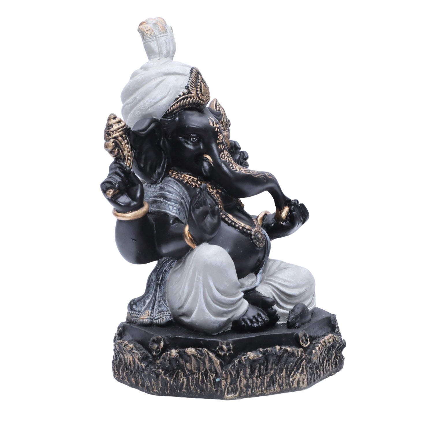 Ashnam Pheta Ganesha Showpiece - Metallic Grey, 19.6cm