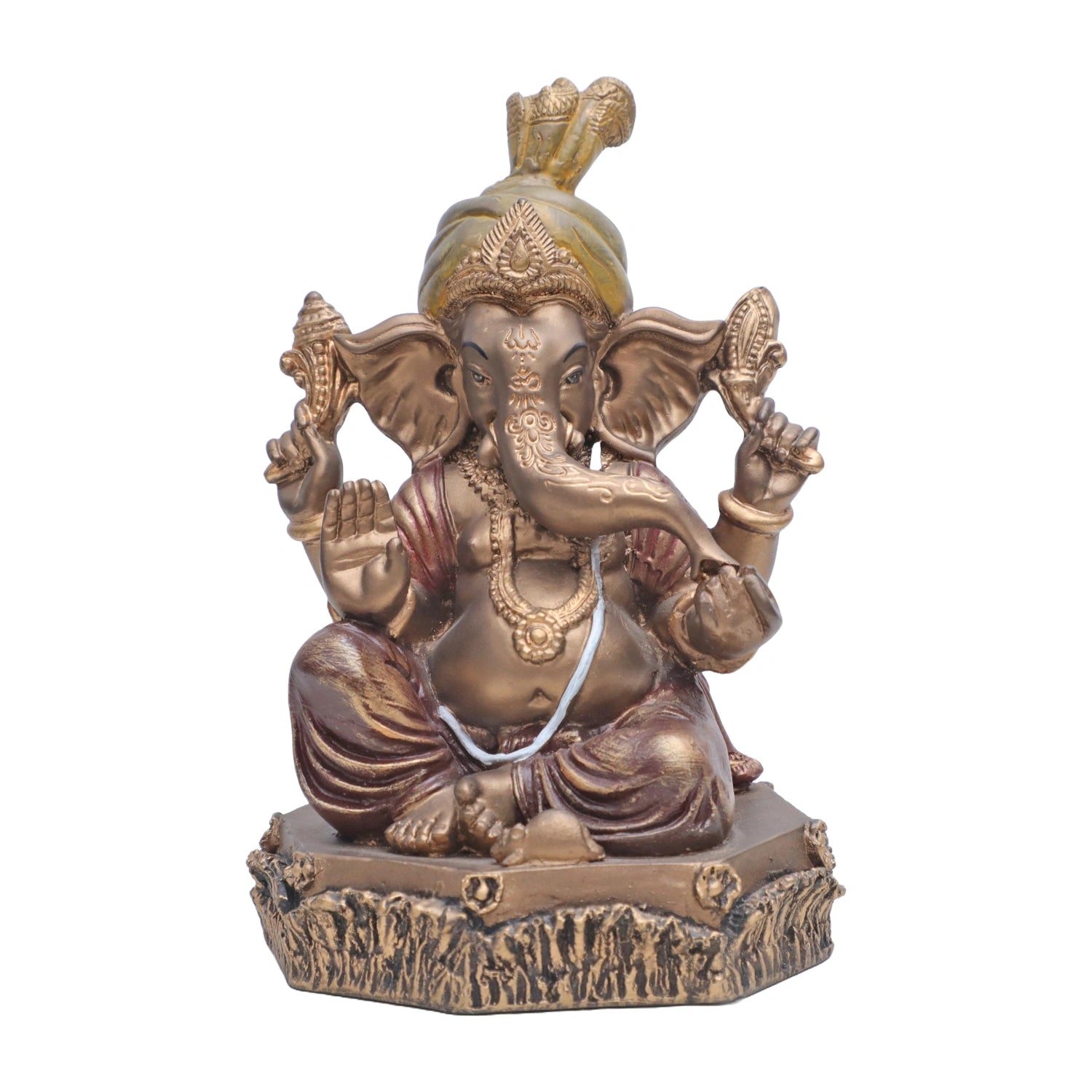 Ashnam Pheta Ganesha Showpiece - Bronze & Red, 19.6cm