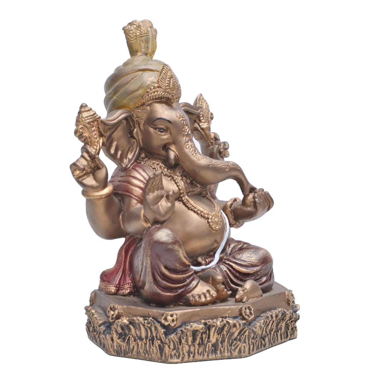 Ashnam Pheta Ganesha Showpiece - Bronze & Red, 19.6cm