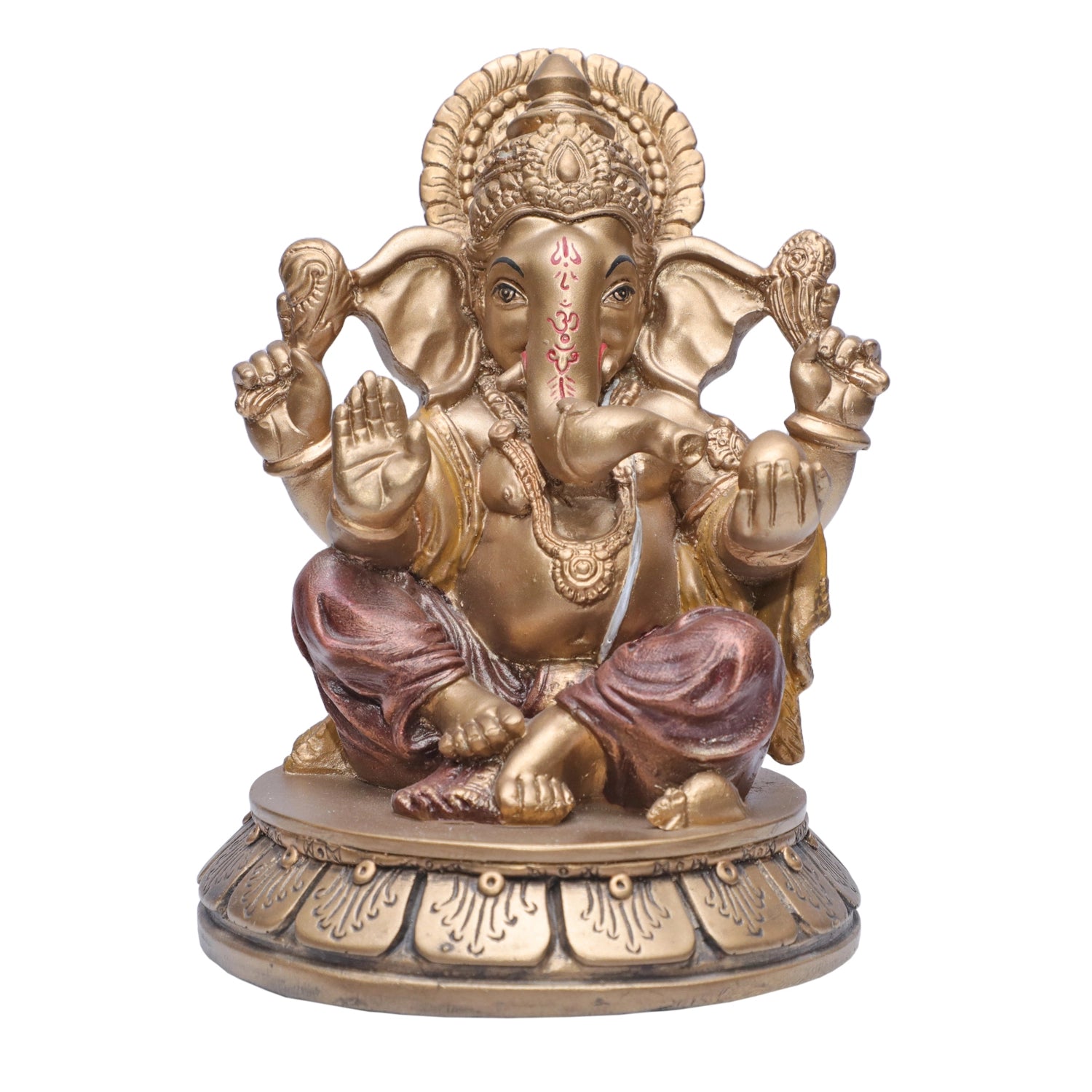 Ashnam Ladoo Round Base Ganesha - Gold & Red, 19.5cm