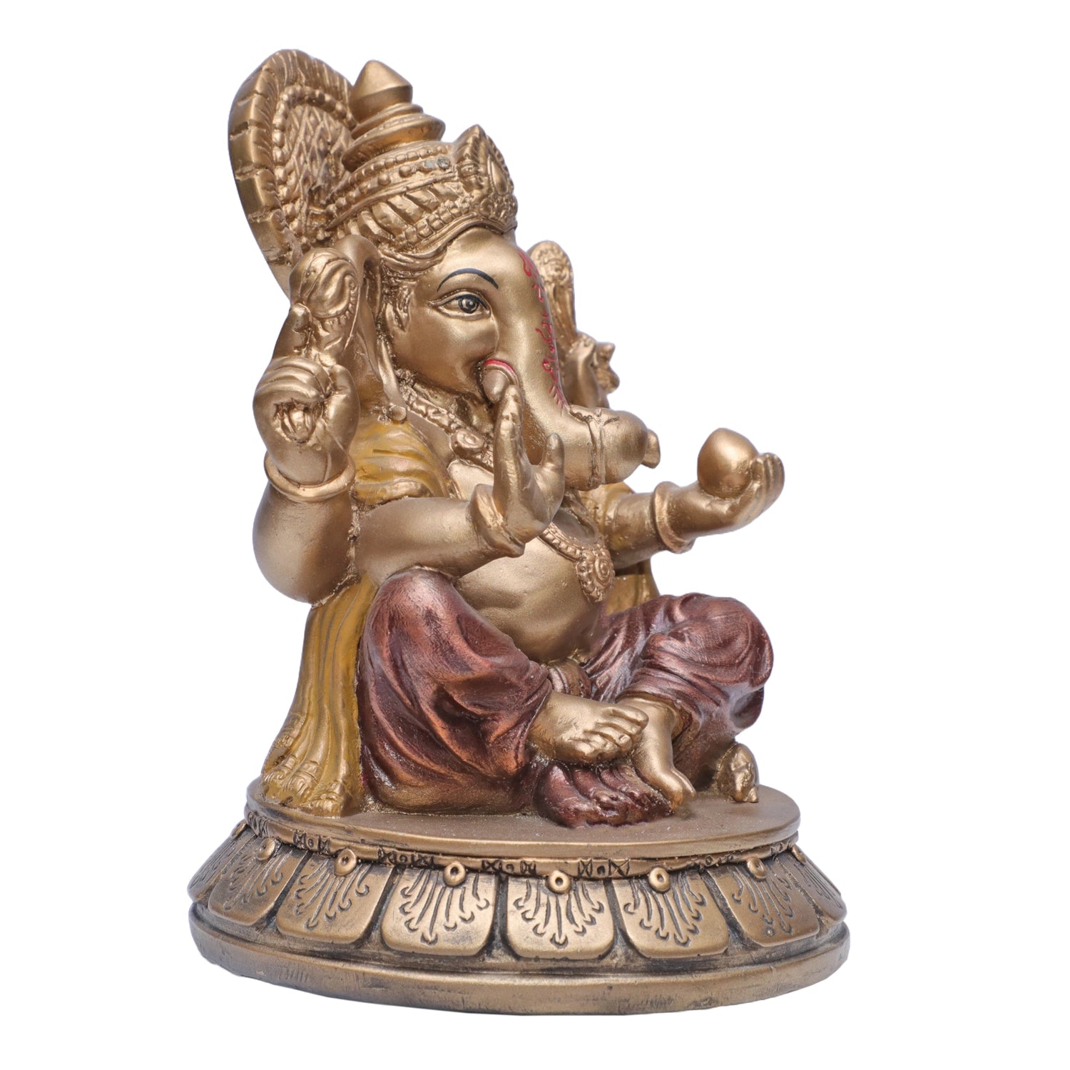 Ashnam Ladoo Round Base Ganesha - Gold & Red, 19.5cm