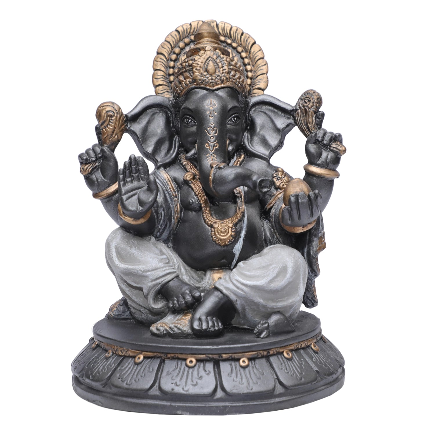 Ashnam Ladoo Round Base Ganesha - Metallic Grey, 19.5cm