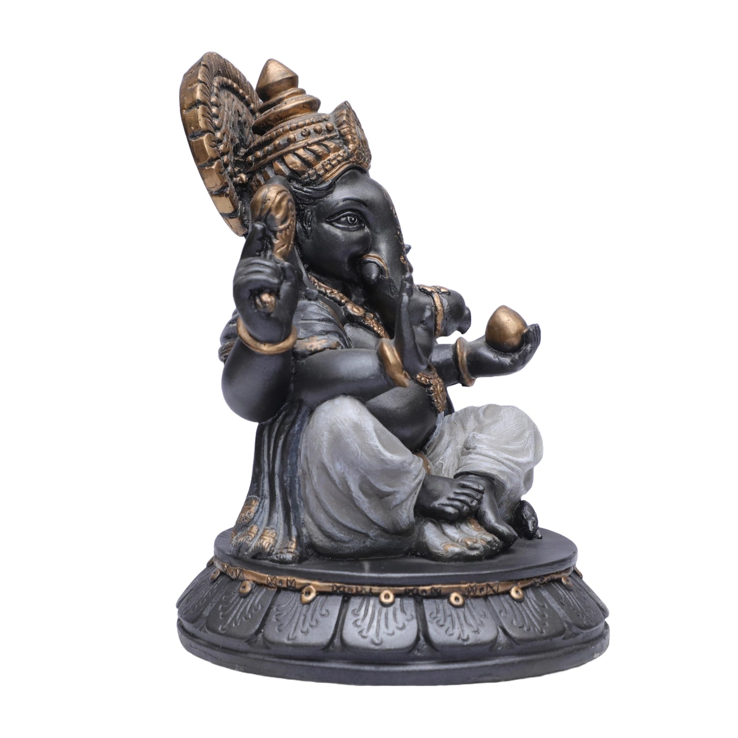 Ashnam Ladoo Round Base Ganesha - Metallic Grey, 19.5cm