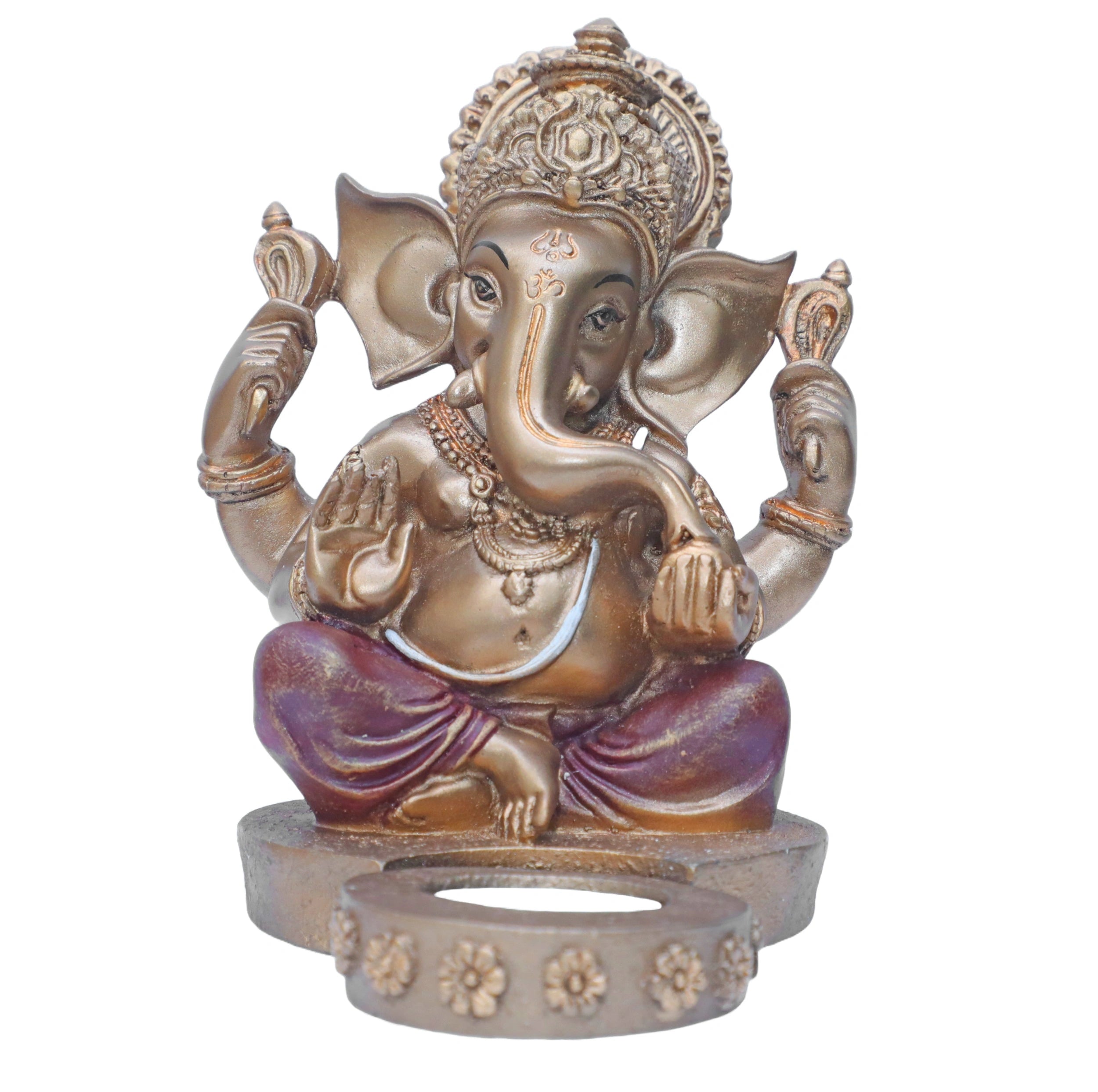 Ashnam Ganesha Figurine with T-Light Holder - Bronze & Red, 17.4cm