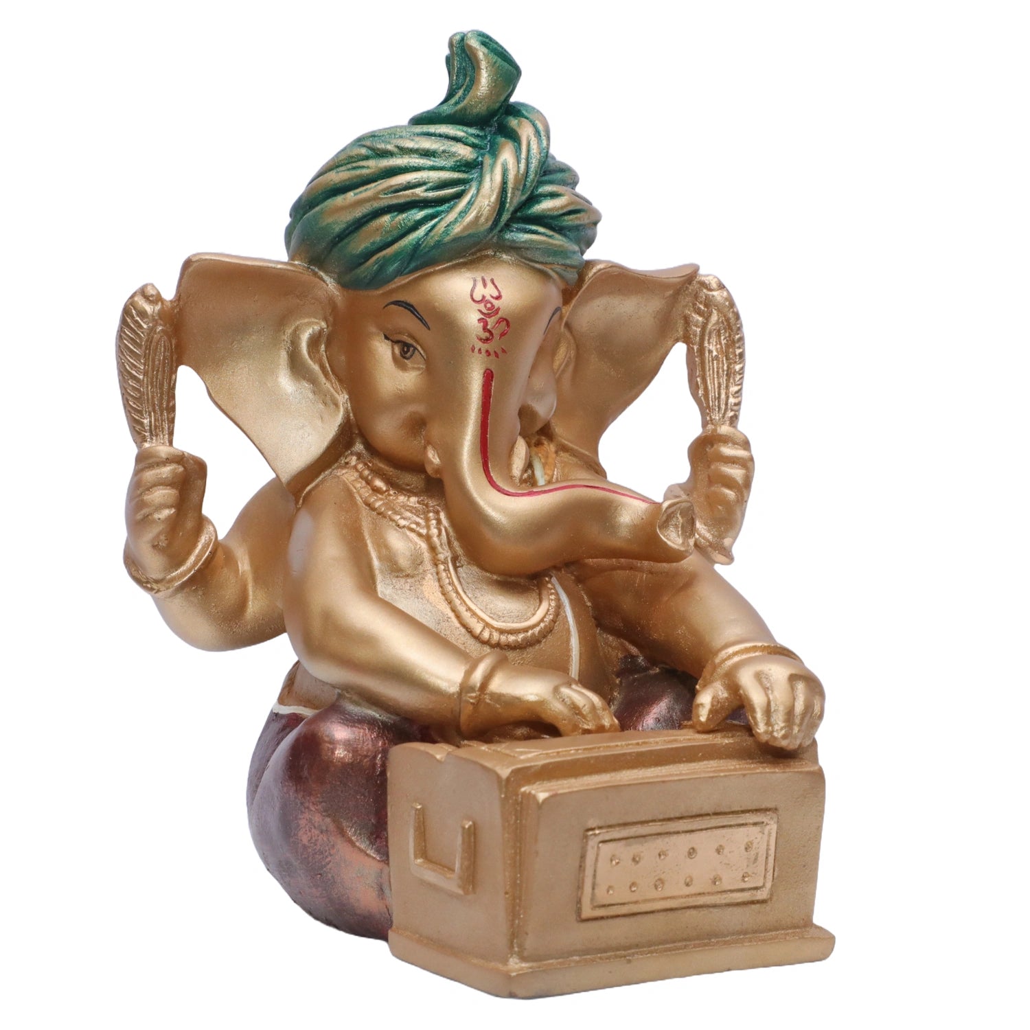 Ashnam Pagadi Harmonium Music Ganesha - Gold & Red, 17cm