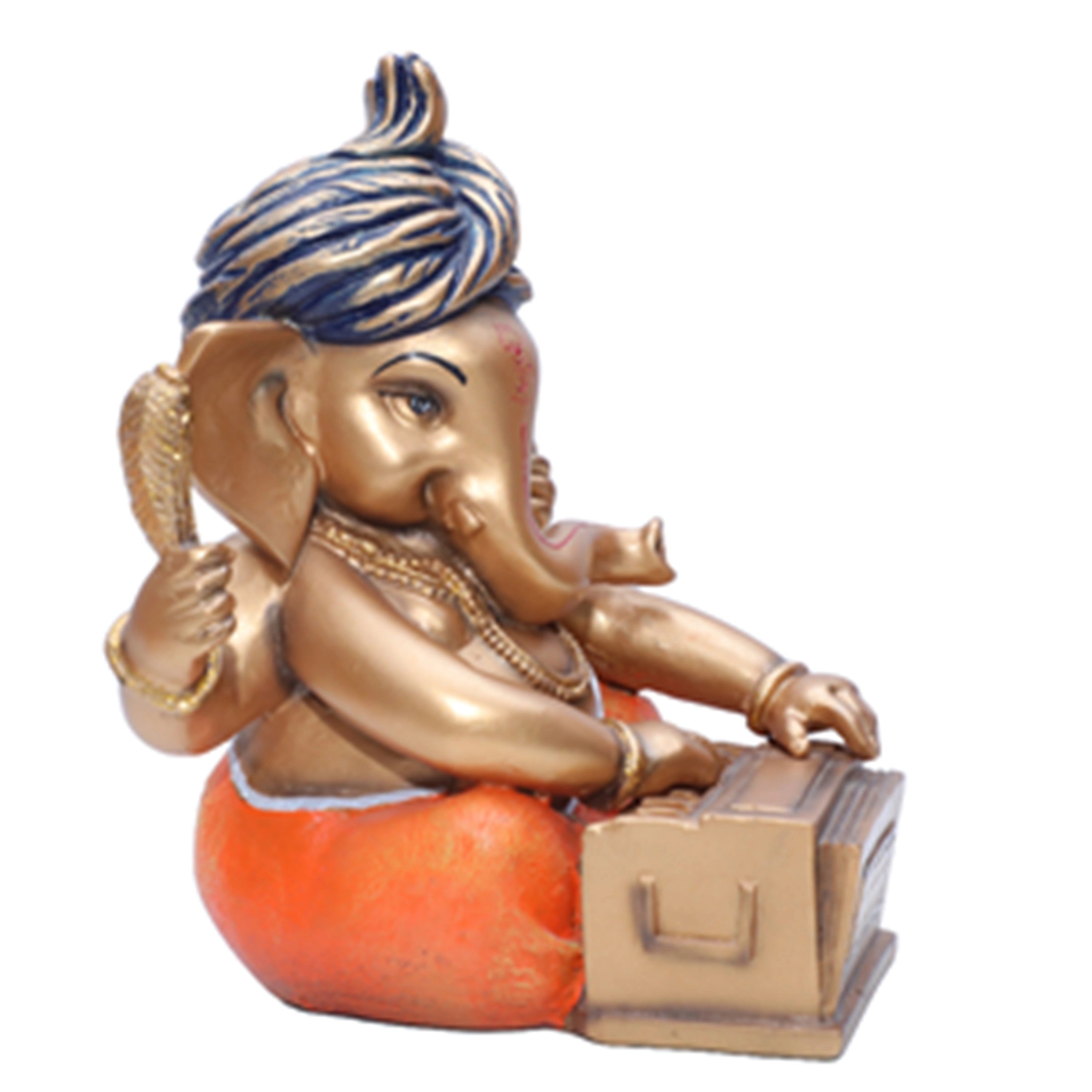 Ashnam Pagadi Harmonium Music Ganesha - Gold & Orange, 17cm