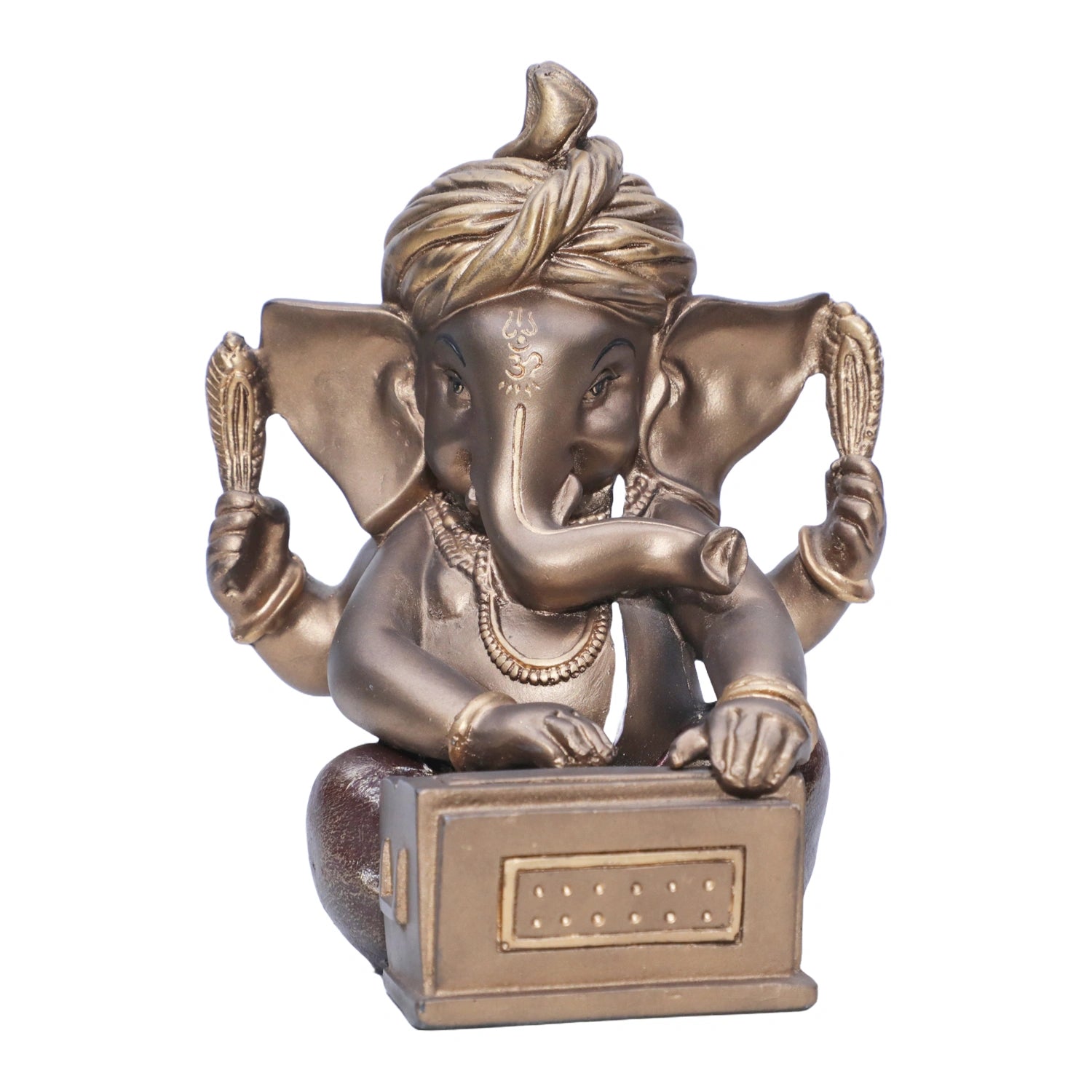 Ashnam Pagadi Harmonium Music Ganesha - Bronze & Red, 17cm