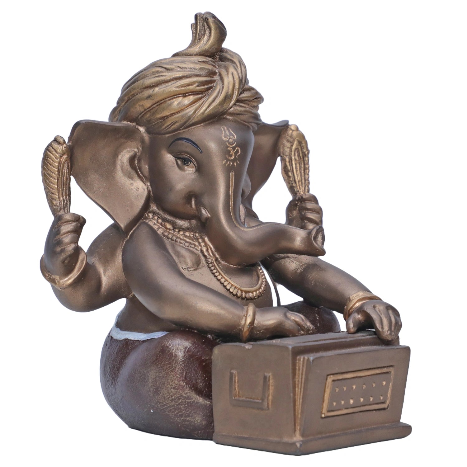 Ashnam Pagadi Harmonium Music Ganesha - Bronze & Red, 17cm