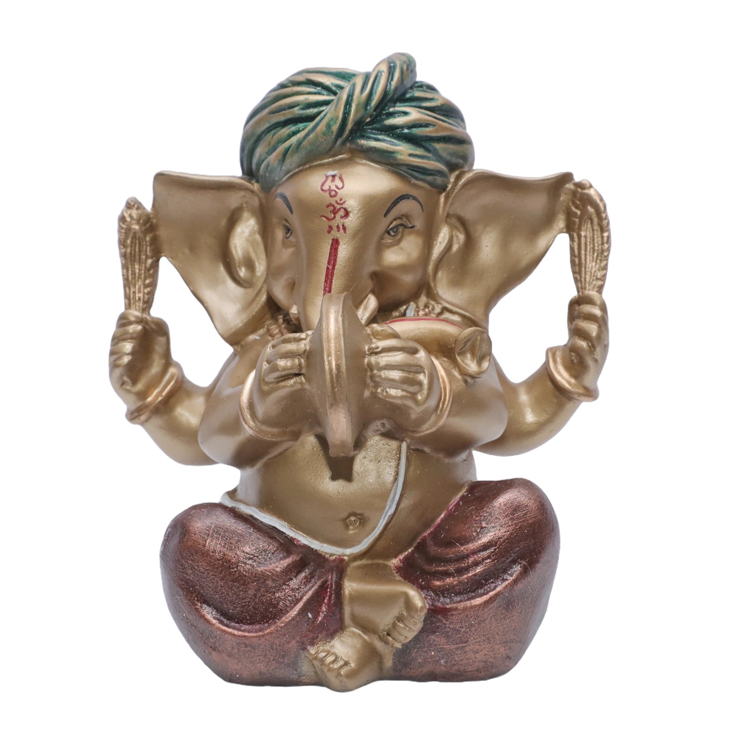 Ashnam Pagadi Manjira Music Ganesha - Gold & Red, 16cm
