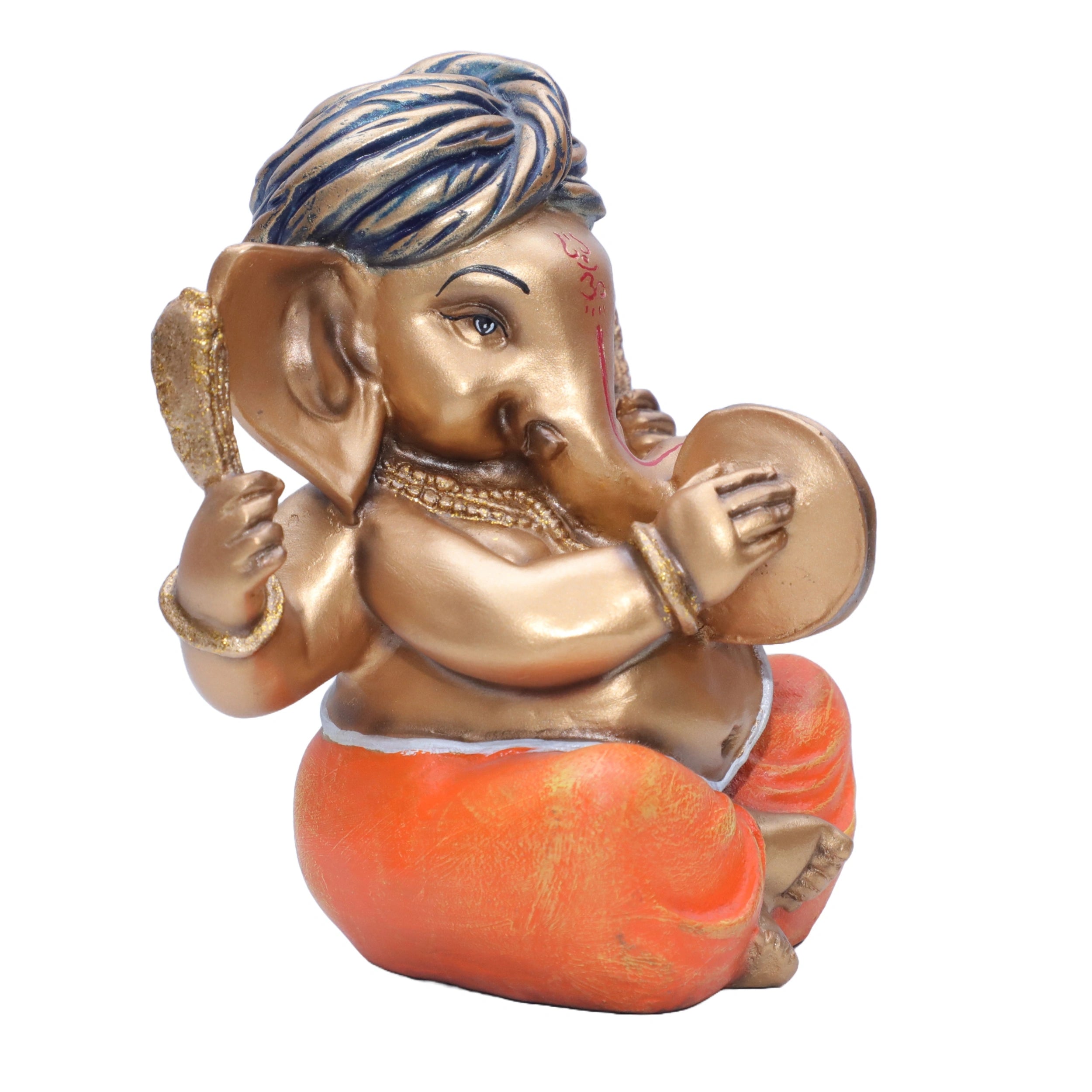 Ashnam Pagadi Manjira Music Ganesha - Gold & Orange, 16cm