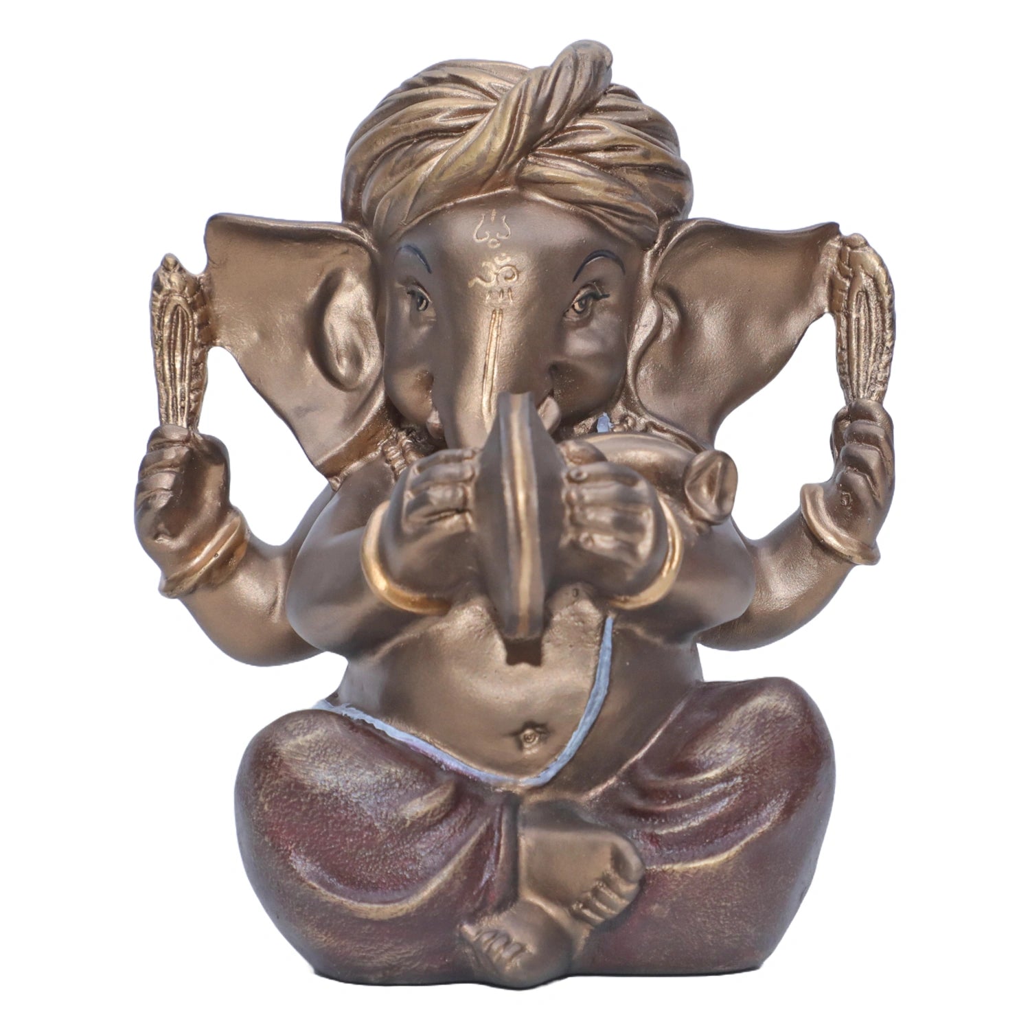 Ashnam Pagadi Manjira Music Ganesha - Bronze & Red, 16cm