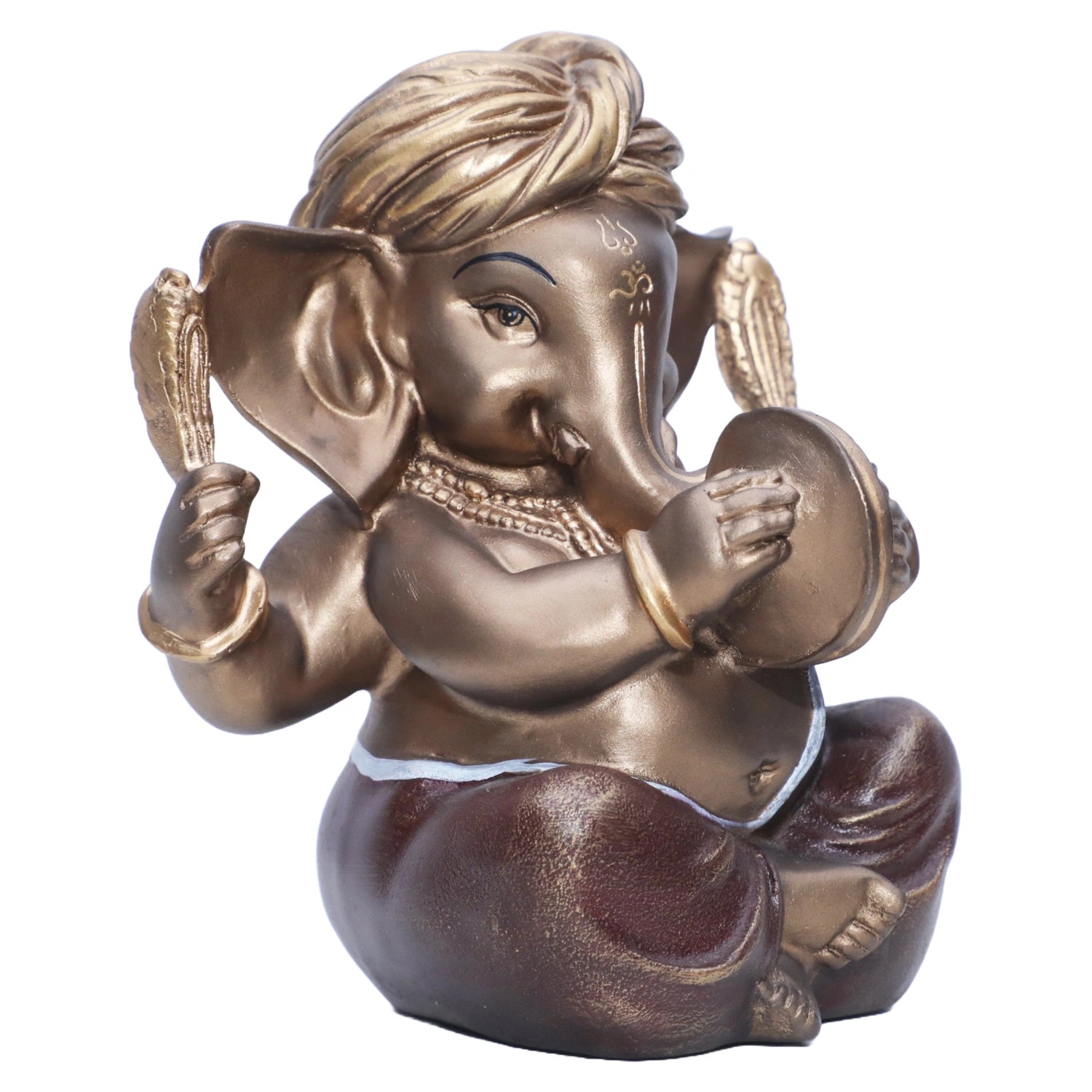 Ashnam Pagadi Manjira Music Ganesha - Bronze & Red, 16cm