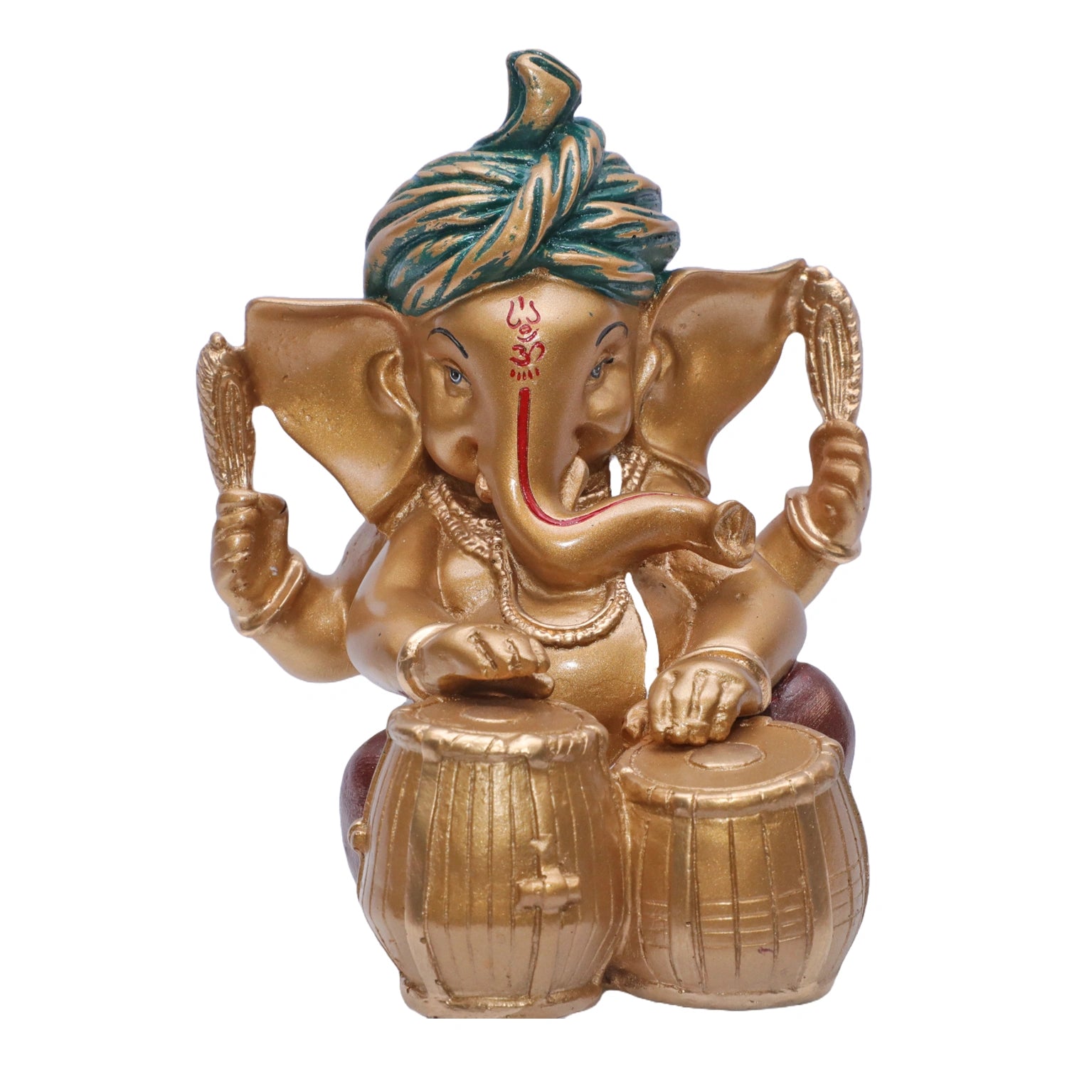 Ashnam Pagadi Tabla Music Ganesha - Gold & Red, 17cm