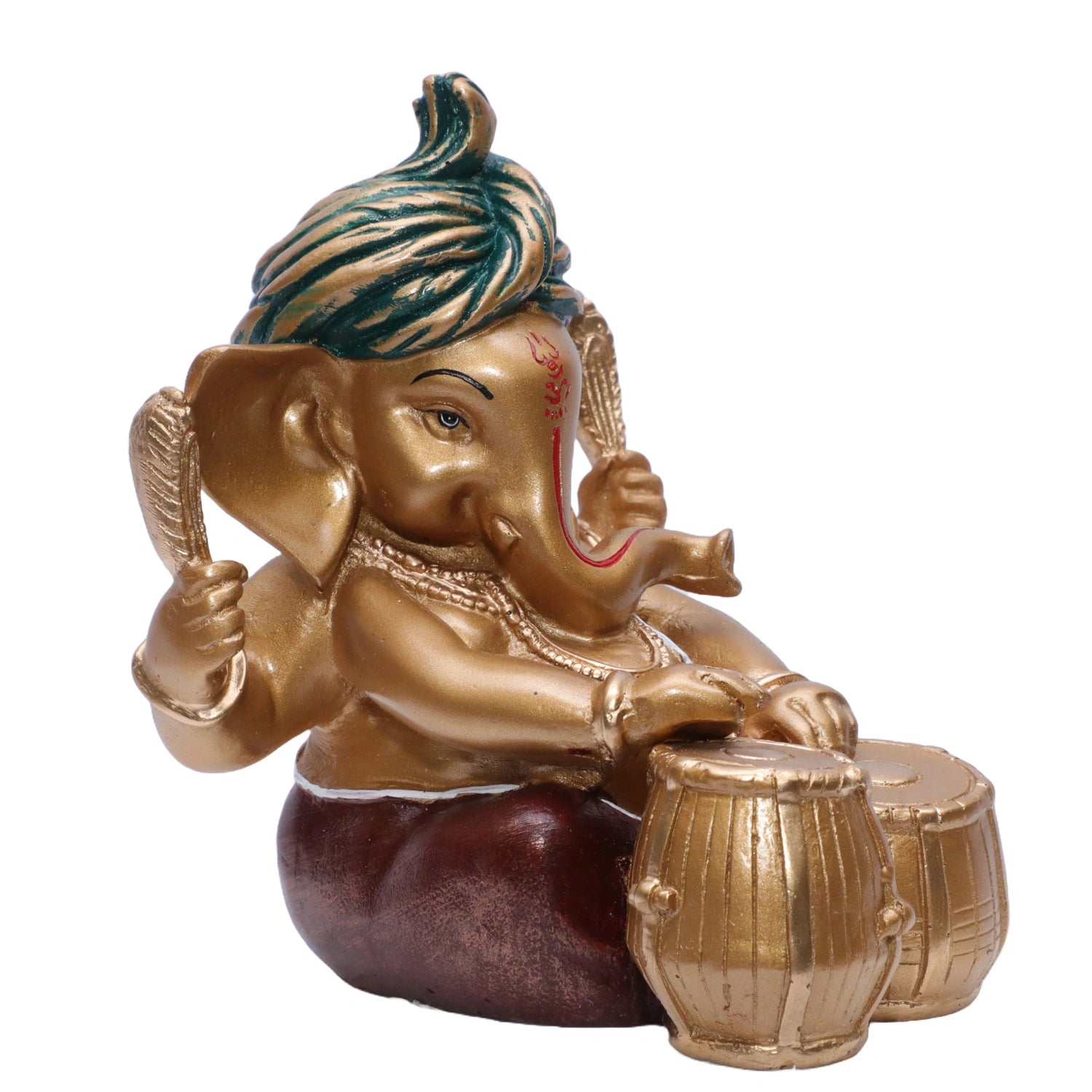 Ashnam Pagadi Tabla Music Ganesha - Gold & Red, 17cm